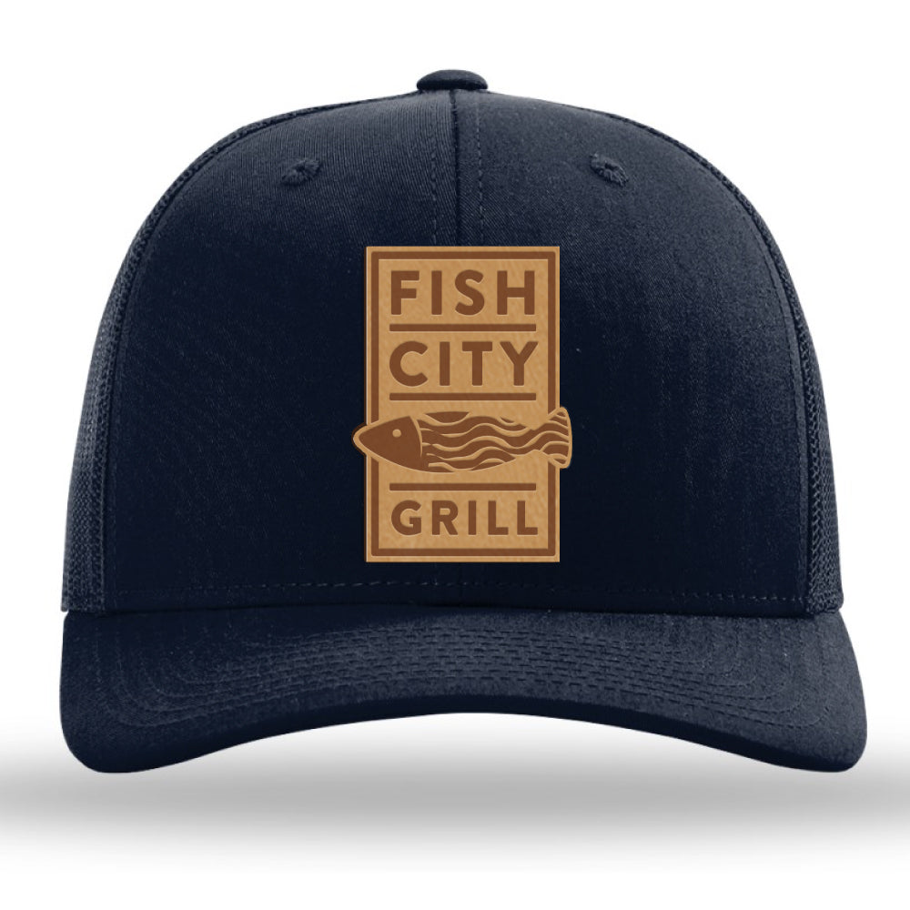 FCG-Navy Leather Patch Trucker Kitchen Cap