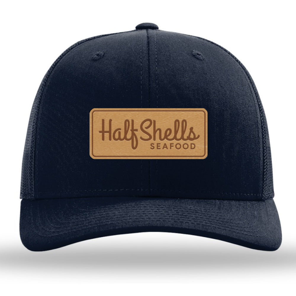 HS-Navy Leather Patch Trucker Kitchen Cap